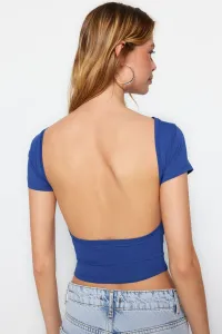 Trendyol Sax Backless Crop Cotton Stretchy Knitted Blouse #6381426