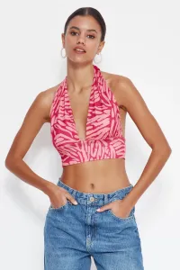 Trendyol Pink Printed Barter Fitted Super Crop Stretch Knit Blouse #5866878