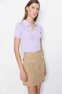 Trendyol Lilac Soft Touch Crop Polo Neck Ribbed Stretchy Knitted Blouse #6046027