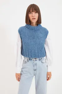 Trendyol Blue Crop Jemný textúrovaný rolák Pletený sveter #2801995