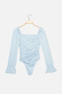 Trendyol Blue Pleated Balloon Sleeve Fitted Snap Snap Knitted Body