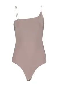Trendyol Mink Asymmetrical Collar Detailed Straps Fitted/Sticky Bodysuit With Snap Buttons Knitted Body