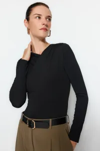 Trendyol Black Collar Detailed Snap Snap Elastic Knitted Bodysuit