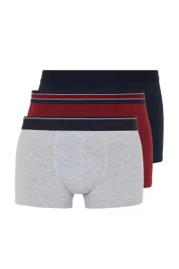 Trendyol Claret Red-Grey-Navy Blue Men's Straight Striped Elastic Basic 3 Pack Cotton Boxers