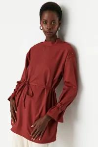 Trendyol Brown Tunic with Buttons on the Shoulders with Tie Waist