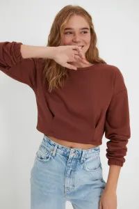 Trendyol Brown Crop Waist, Shirred Thin, Knitted Sweatshirt