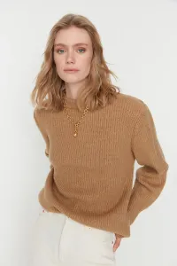 Trendyol Camel Wide Fit mäkký textúrovaný základný pletený sveter