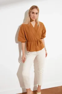 Trendyol Camel Double-Breasted Woven Tie Detail Blouse #4177495