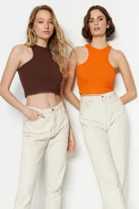 Trendyol Brown-Orange 2-Pack Fitted/Crop Fitted Ribbed Stretch Knit Undershirt