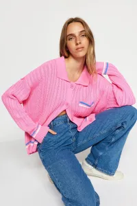 Trendyol Pink Color Block Polo Collar Knitwear Cardigan #7399779