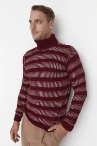 Trendyol Claret Red Men's Fitted Slim Fit Turtleneck Striped Knitwear Sweater