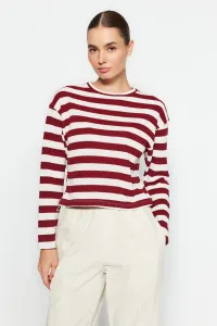 Trendyol Claret Red Striped Knitwear Look Crewneck Crop Top