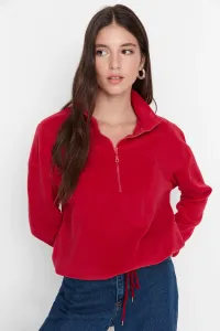 Trendyol Burgundy Zipper Detailed Fleece Knitted Sweatshirt