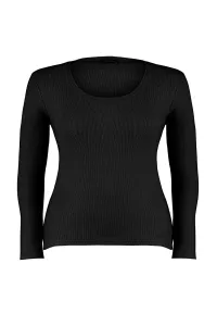 Trendyol Curve Black Crew Neck Plain Basic Ribbed Knitted Blouse