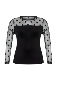 Trendyol Curve Black Polka Dot Mesh Detailed Knitted Blouse #9166269