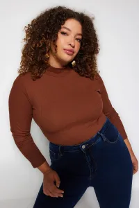 Trendyol Curve Brown Stand Collar Bodycone Ribbed Knitted Blouse #7783694