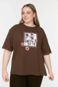 Trendyol Curve Brown Printed Knitted T-Shirt #4425461