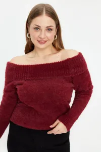 Trendyol Curve Burgundy Carmen Collar Knitwear Sweater #8883218