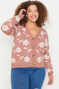 Trendyol Curve Dried Rose Flower Patterned Knitwear Cardigan #5050822