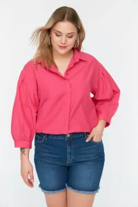 Trendyol Curve Weave Fuchsia Sleeve Detailed Poplin Shirt