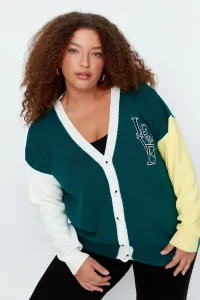Trendyol Curve Green Color Block Embroidery Detailed Knitwear Cardigan #5294940