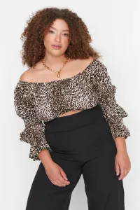 Trendyol Curve Leopard Pattern Long Sleeve Woven Crop Blouse #5012642