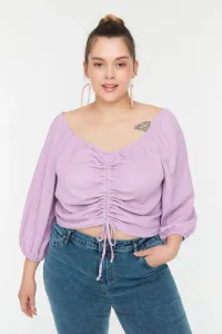 Trendyol Curve Lilac Gathered Knitted Crop Blouse #4359795