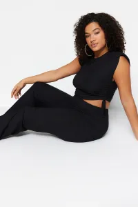 Trendyol Curve Black Knitted Crop Blouse with Gathered Side Padding #6045175
