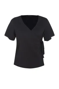 Trendyol Curve Black Double Breasted Tie Detailed Knitted Blouse