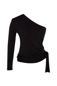 Trendyol Curve Black Tie Detail One Sleeve Stretch Knitted Blouse
