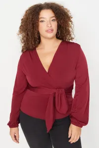 Trendyol Curve Burgundy Tie Detailed Knitted Blouse