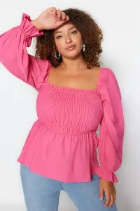 Trendyol Curve Pink Heart Neck Woven Blouse #5873003