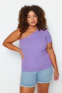 Trendyol Curve Lilac Corduroy Knitted One-Shoulder Blouse