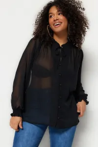 Trendyol Curve Black Chiffon Shirt with Weave Sleeves and Gipple
