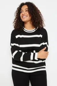Trendyol Curve Black Crew Neck pruhovaný pletený sveter
