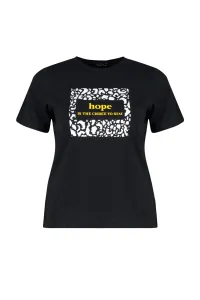 Trendyol Curve Black Crew Neck Printed Knitted T-Shirt