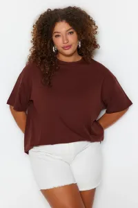 Trendyol Curve Brown Crew Neck Back Printed Knitted T-shirt #5894581