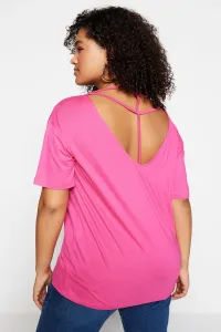Trendyol Curve Pink Collar Detailed Knitted T-Shirt #5867129