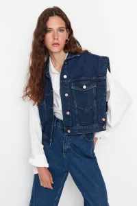 Trendyol tmavomodrá gombíková detailná džínsová vesta