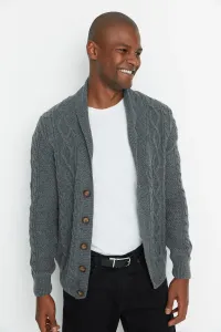 Trendyol Dark Gray Men's Slim Fit Shawl Collar Hair Knit Knitwear Cardigan