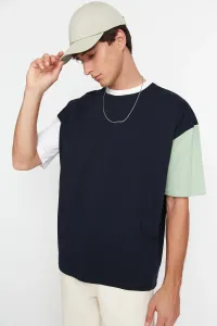 Trendyol Dark Navy Men's Oversize Fit Short Sleeve Crew Neck Paneled T-Shirt #5020959