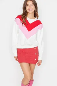 Trendyol Ecru Color Block Thick Basic Knitted Sweatshirt with Fleece Inside