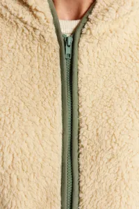 Trendyol Thick Ecru Fleece kontrastný vlas s kapucňou uvoľnená/pohodlná pletená mikina #7926501