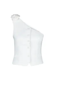 Trendyol Ecru Fitted Limited Edition One-Shoulder Rose Detail Woven Vest
