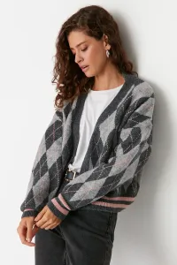 Trendyol Gray Soft-Textured, Diamond Patterned Knitwear Cardigan