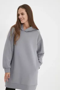Trendyol Gray Hoodie with Pocket Scuba Knitted Wide fit Oversize Sweatshirt