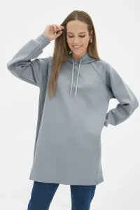 Trendyol Gray Hoodie with Slit Detail Scuba Knitted Sweatshirt