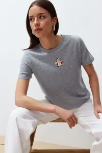 Trendyol Gray Melange Embroidered Regular/Normal Fit Knitted T-Shirt #9332205
