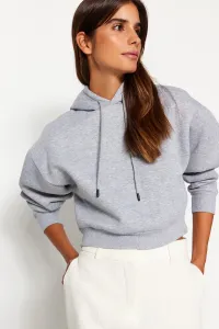 Trendyol Gray Melange Hooded Basic Knitted Sweatshirt with Fleece Fleece inside