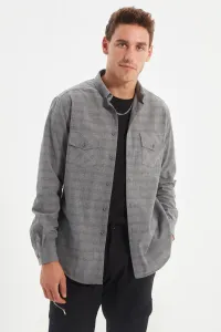 Trendyol Men's Gray Men's Regular Fit Buttoned Collar Double Pocket Flap Long Sleeve Lumberjack Plaid Shirt